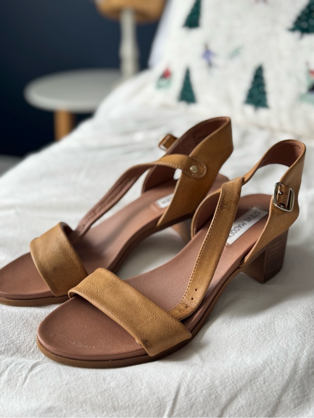 Steve Madden Cognac Tan Mid Block Heel Sandals
